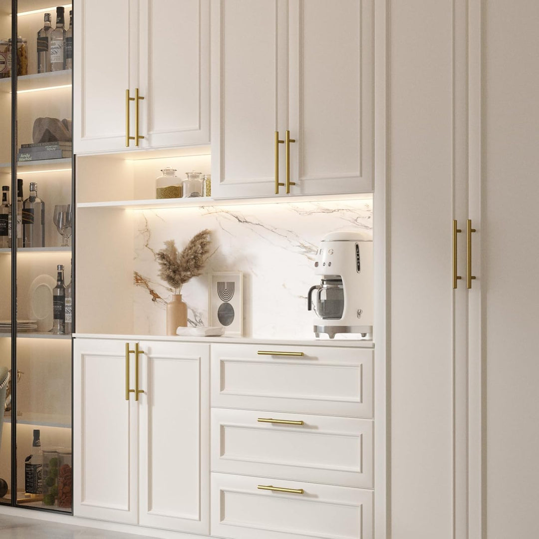 goldenwarm 10 Stück Möbelgriffe 160mm Lochabstand Gold Schrankgriffe Gold Türgriffe Gold -LS201GD160