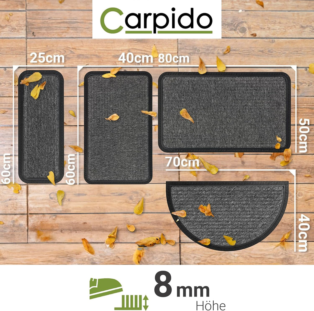 Carpido rutschfeste Fussmatte Aussen &amp; Innen - Grau Linien 2er Set 40 x 60 cm 40 x 60 cm - Rechtecki