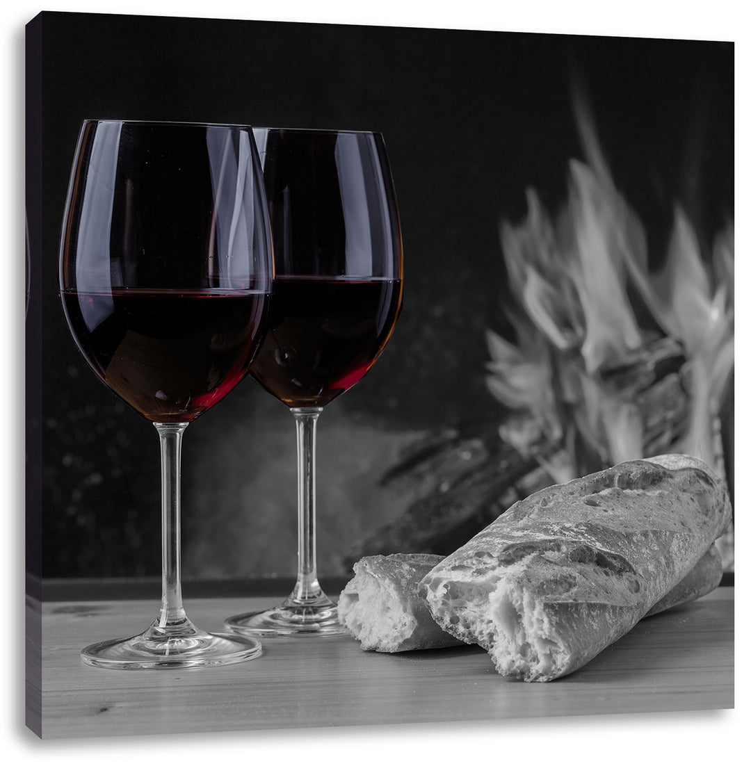 Pixxprint Baguette Wein Picknick als Leinwandbild Quadratisch/Grösse: 70x70 / Wandbild/Kunstdruck/fe