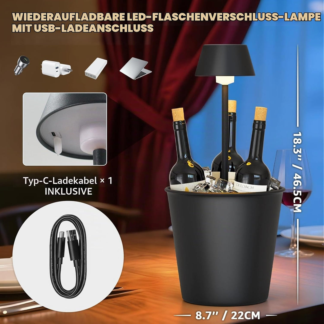 FUYO LED Eiskübel mit Warmlicht – 2-in-1 Tischlampe &amp; Kühler, Spritzwassergeschützt für Champagner/W