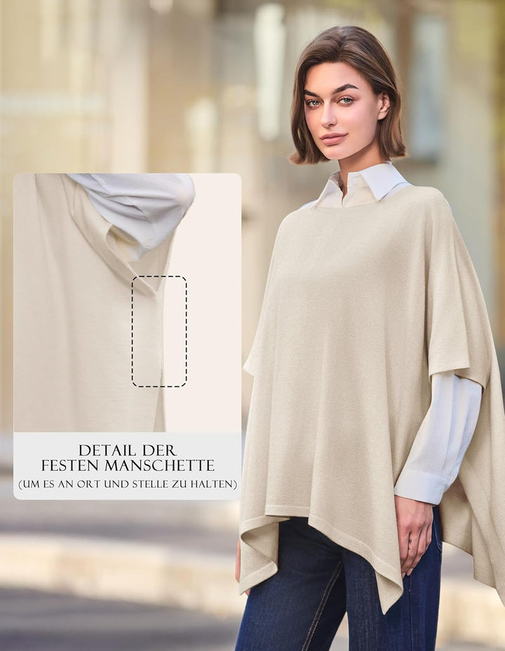 PULI Damen Pullover Poncho Elegant Viskose Strick Locker sitzend Poncho Schal Einheitsgrösse Barley