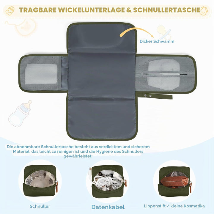 RAINSMORE Baby Wickeltasche Gross mit Schnullertasche und Wickelunterlage Multifunktions Babytasche