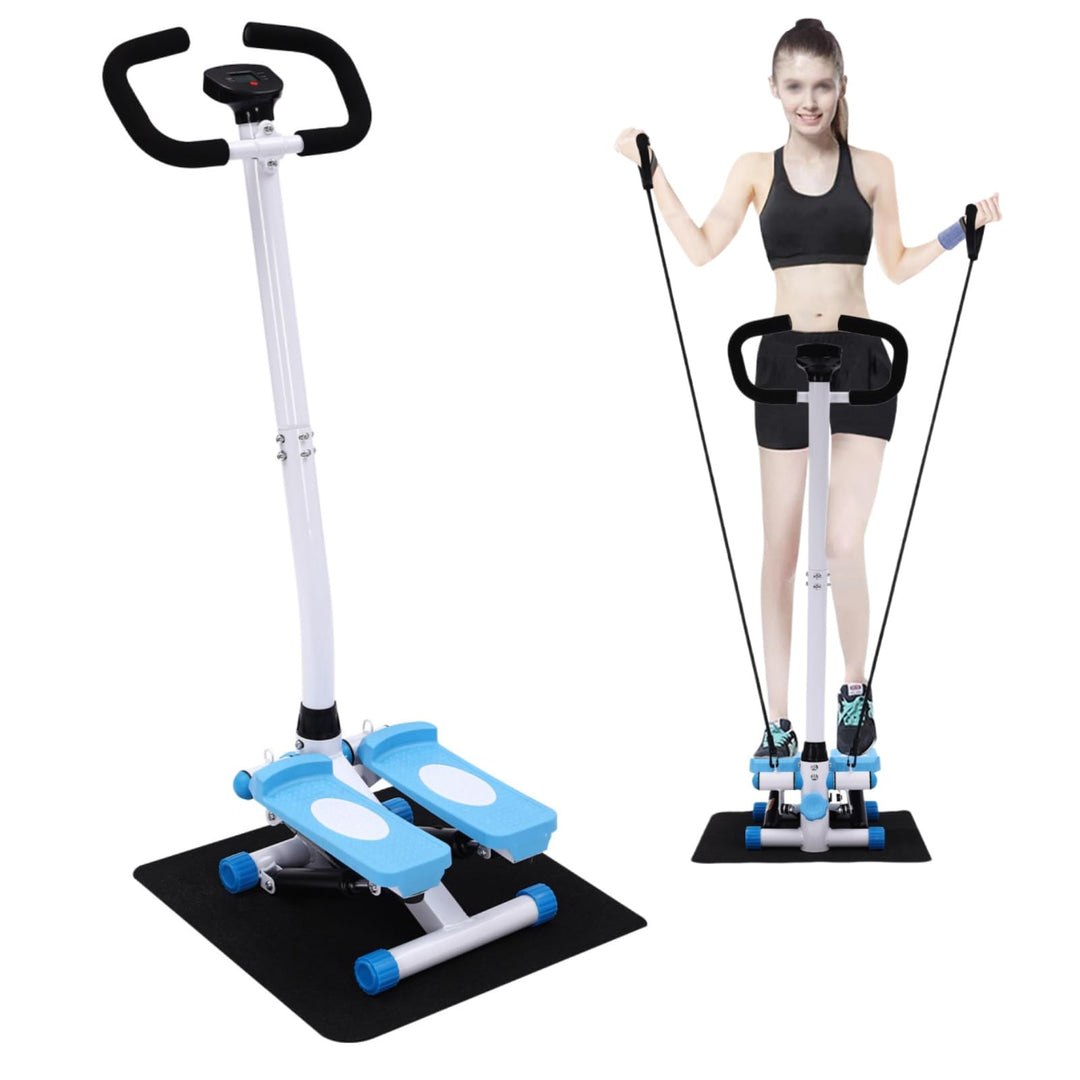 Stepper mit Griff, Fitness Heimtrainer mit LCD-Schirm, Handgriff und 90cm Widerstandsbandes, für Bei