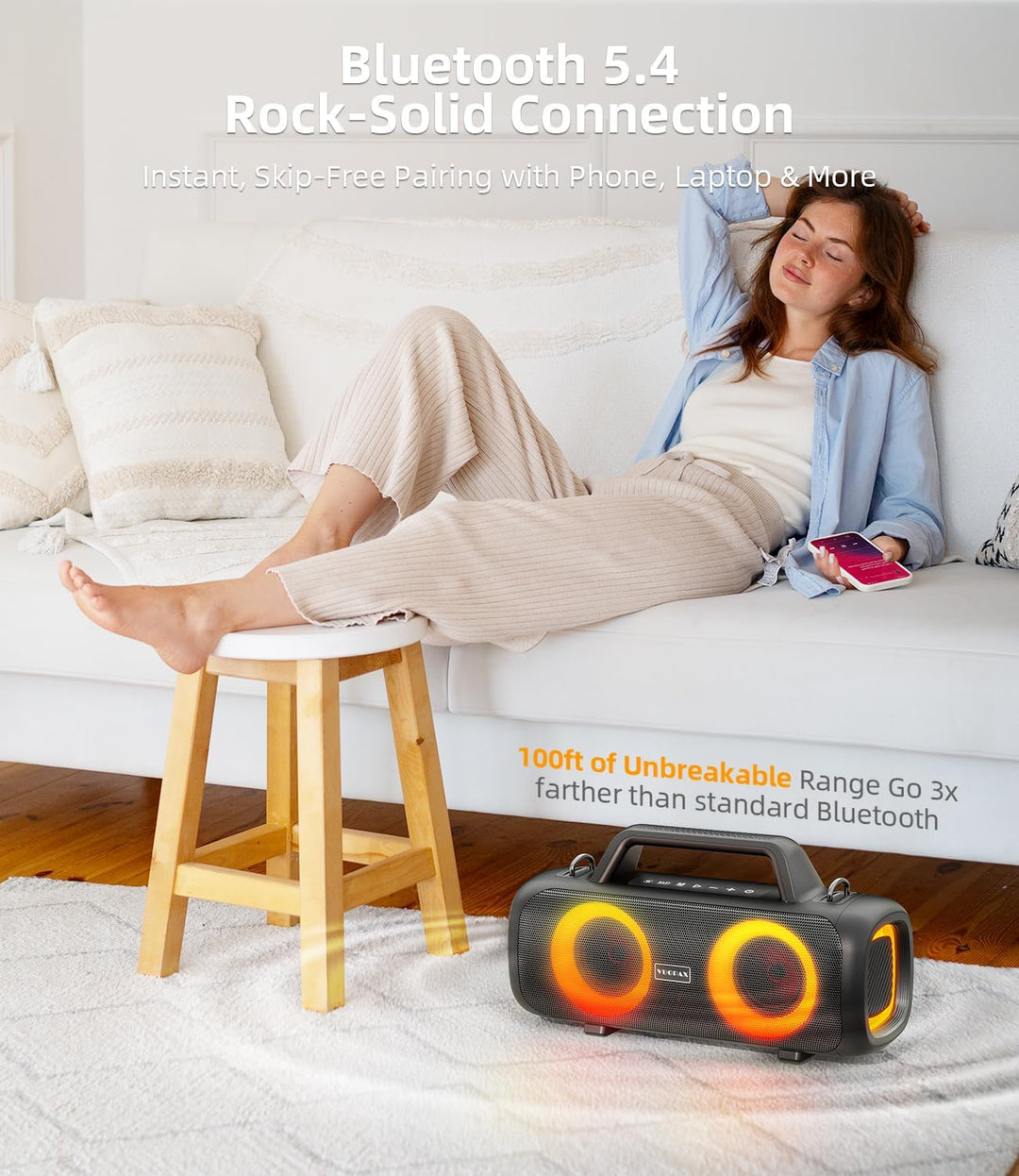 Portable Bluetooth Speaker Wireless,140W Peak Loud Sound with 2 Subwoofers & Bass Boost, IP65 Waterp