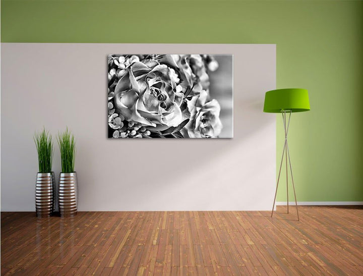 Monocrome, Rosenstrauss, Format: 100x70 auf Leinwand, XXL riesige Bilder fertig gerahmt mit Keilrahm