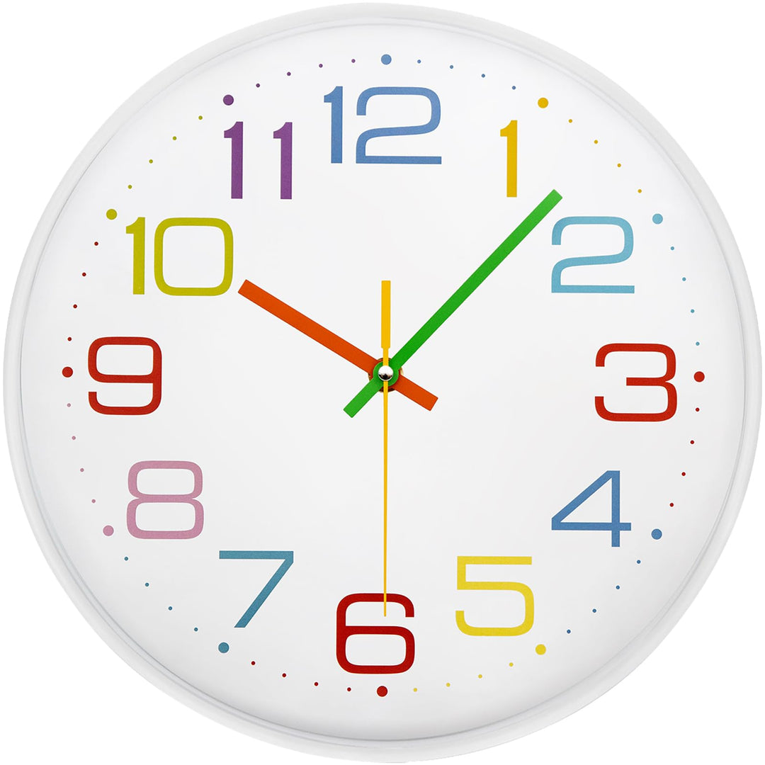 ACCSHINE Kinder Wanduhr ohne Tickgeräusche 30cm Bunt Zahlen Modern Quartz Lautlos Wanduhren Batterie