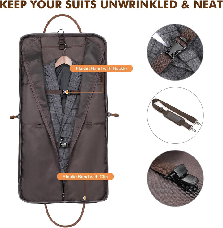 S-ZONE Herren Kleidersack Anzugtasche Canvas Echtleder Trim Kleidertasche für Reisen Kurzurlaub Gesc