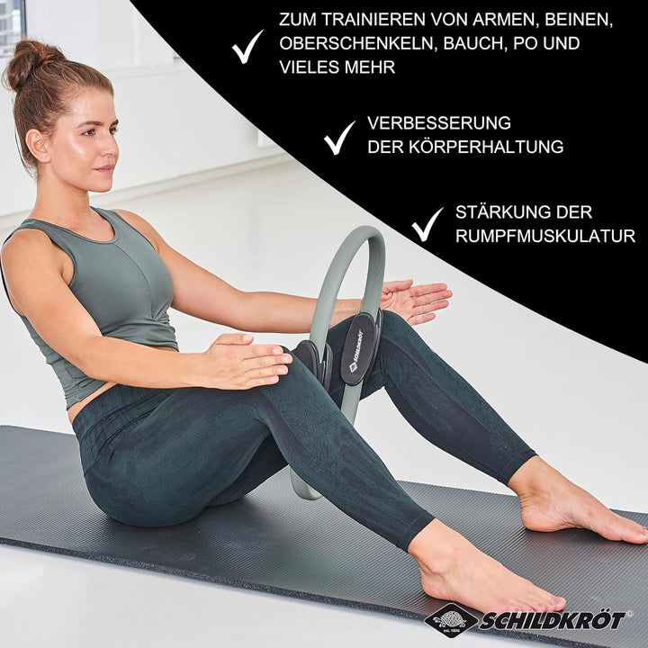 Schildkröt Pilates Ring, Fitness-Ring, Trainingsgerät für Core-Training, Durchmesser 37 cm, grün & g