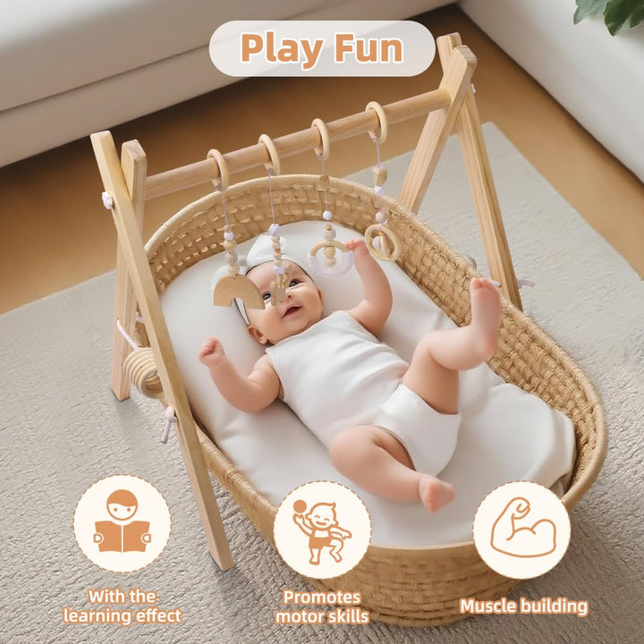 Vicloon Spielbogen Baby Holz, Spieltrapez Baby Spielsachen mit Activity Holz-Spielzeug, Spielbogen T