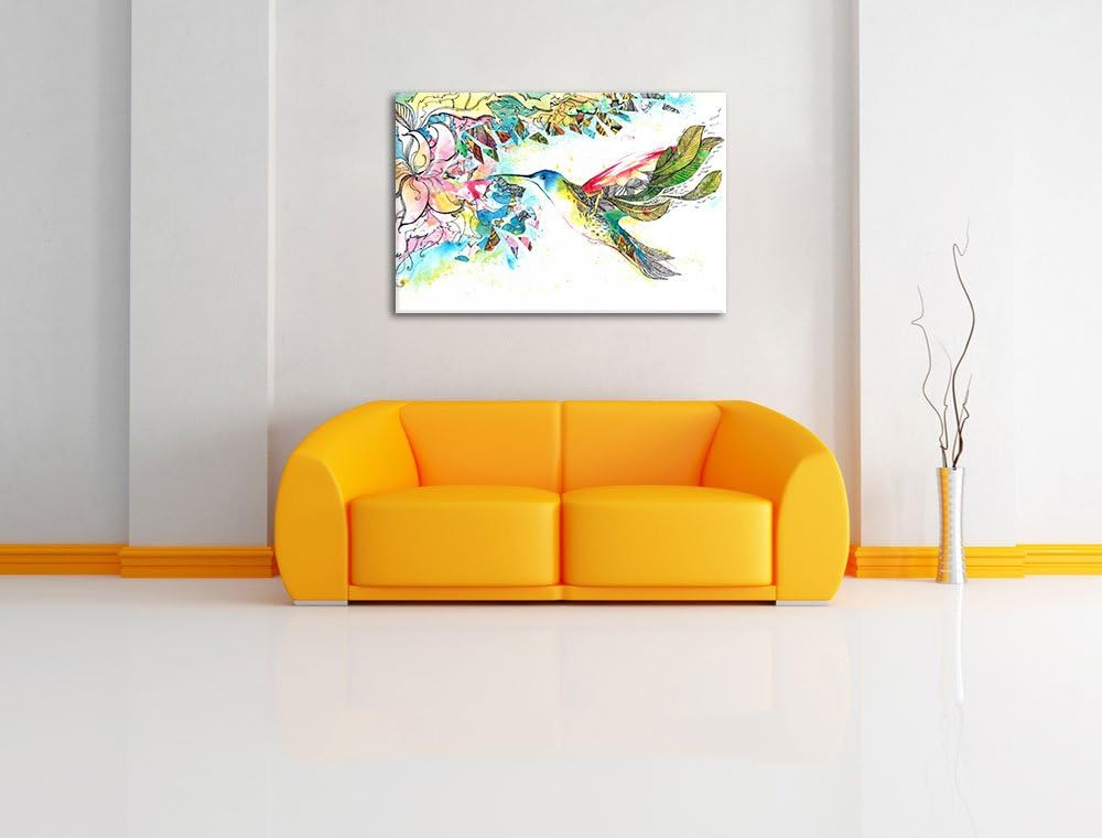 Pixxprint Kolibri Kunst Format: 100x70 auf Leinwand, XXL riesige Bilder fertig gerahmt mit Keilrahme