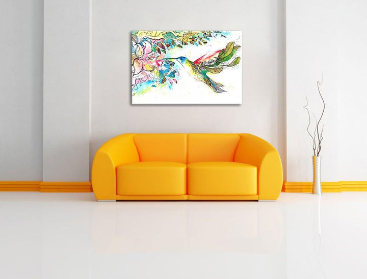 Pixxprint Kolibri Kunst Format: 100x70 auf Leinwand, XXL riesige Bilder fertig gerahmt mit Keilrahme