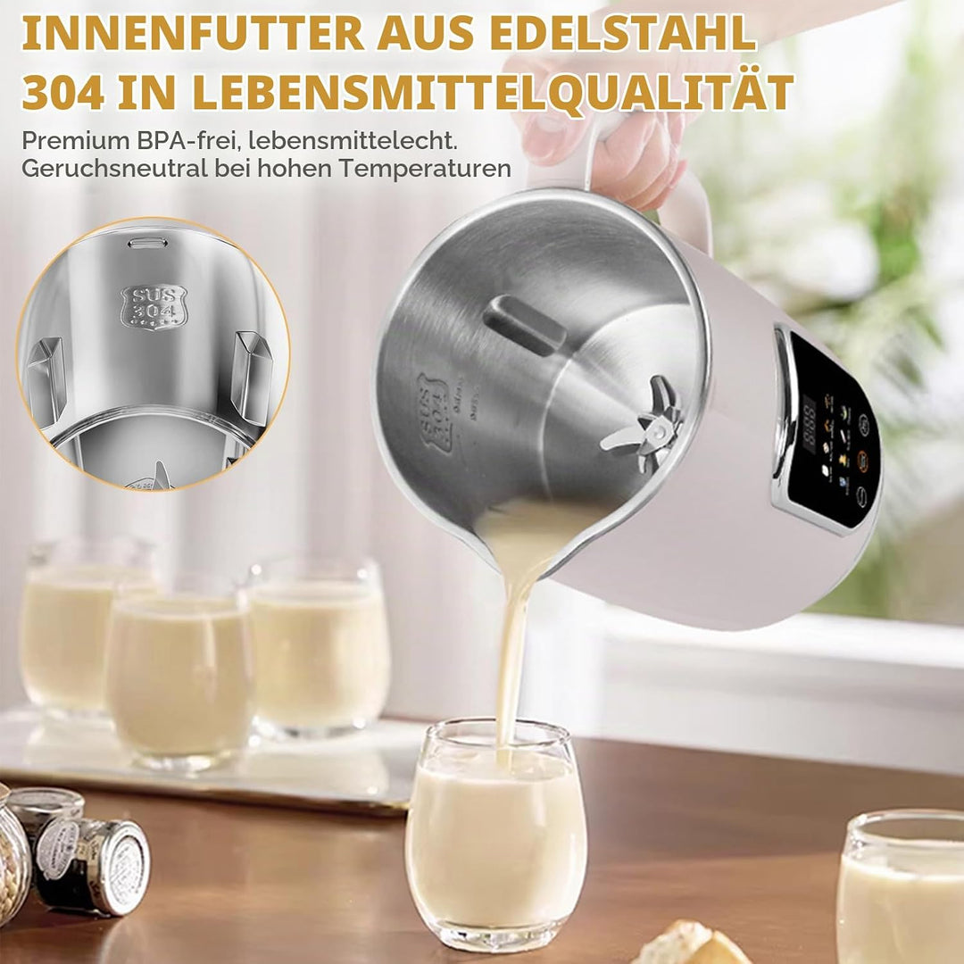 Nussmilchmaschine 8-in-1 mit Icon-Touchpanel, Pflanzenmilchbereiter 1200 ml mit Selbstreinigung, Tim