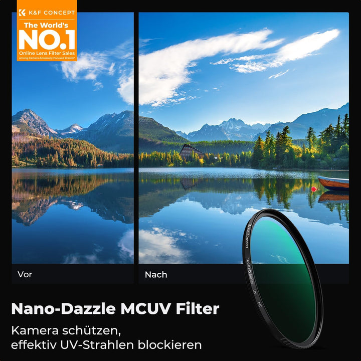 K&F Concept Nano D-Serie UV Filter 58mm mit Objektivdeckel, Reinigungstuch,HD,Schutzfilter mit 24 Sc