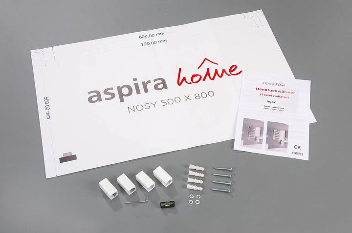 Aspira Home Moderner Design Badheizkörper „Nosy“ - Weiss - Mittelanschluss 1/2“ - 500x800mm - Handtu