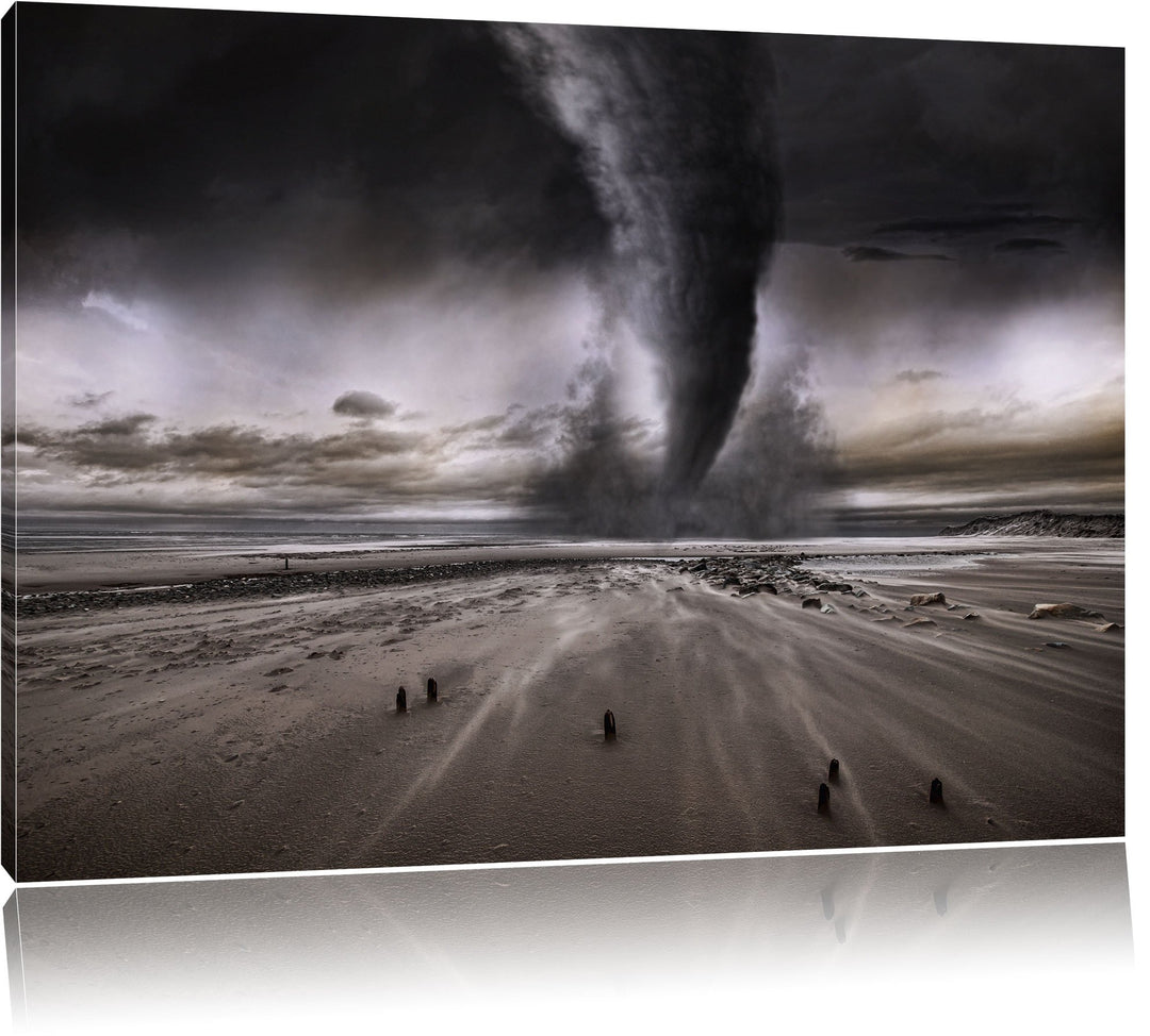 Dramatischer Tornado, Format: 100x70 auf Leinwand, XXL riesige Bilder fertig gerahmt mit Keilrahmen,