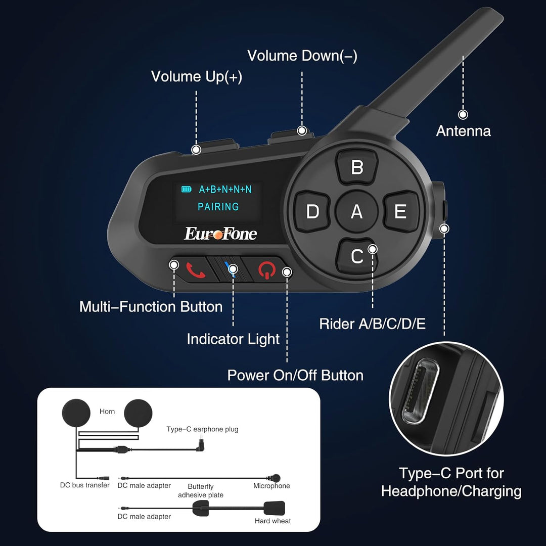 EuroFone S6-1200-A Motorrad Bluetooth Headset 1200M 2 Personen Voll-Duplex drahtlose Motorrad-Gegens
