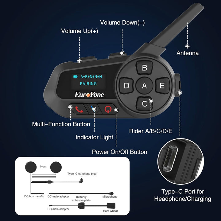 EuroFone S6-1200-A Motorrad Bluetooth Headset 1200M 2 Personen Voll-Duplex drahtlose Motorrad-Gegens
