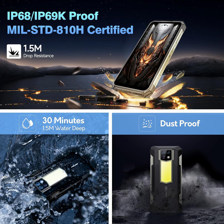 Ulefone Armor 24 Outdoor Handy 22000mAh mit 1000 Lumen Taschenlampe, 24GB + 256GB/2TB SD 64MP+64MP+1