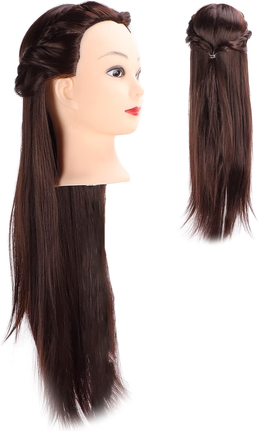 Bonbela Haar Schaufensterpuppen Kopfhaarstyling Kopf Haar Übung Kopf mit Hohen Synthetischen Geraden