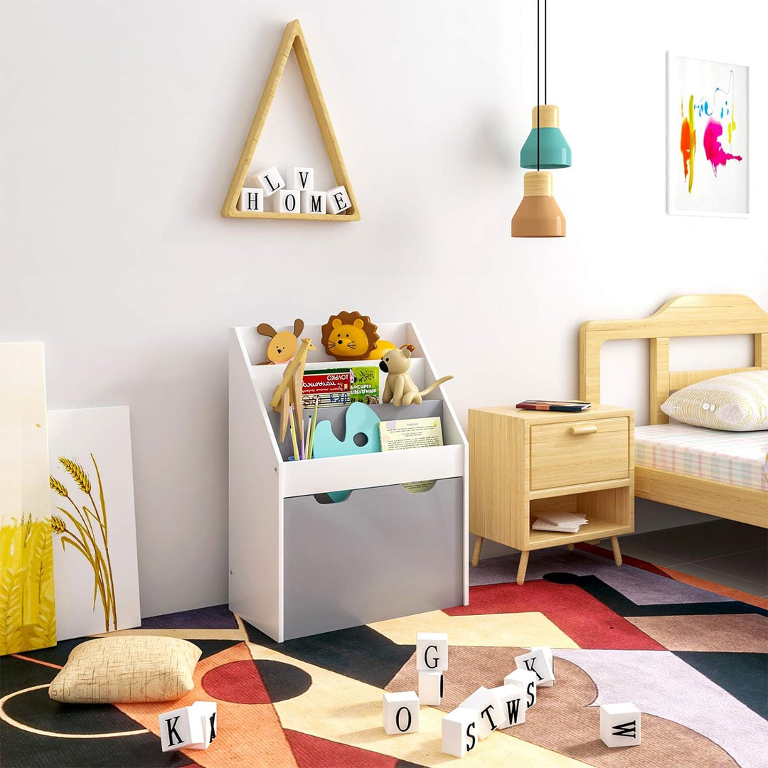 WOLTU KR004 Kinderregal Bücherregal Regal für Kinder, Spielzeugregal 3 Regale Aufbewahrungstruhe mit