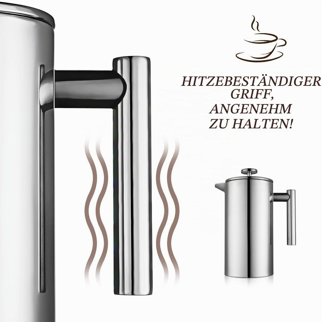 MaxMiuly Kaffeebereiter 1 Liter French Press, Doppelwandig Edelstahl Kaffeepresse Caffettiera, Therm