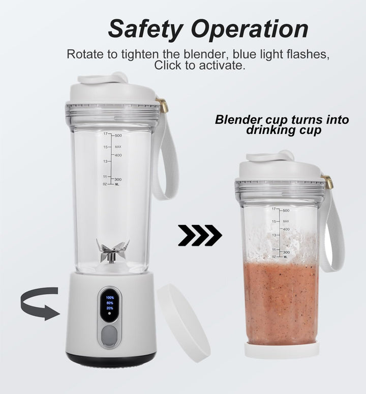 Tragbarer Mixer 500ml für Shakes Smoothies, USB-C Wiederaufladbarer 4000mAh, 6 Edelstahlklingen, Kab