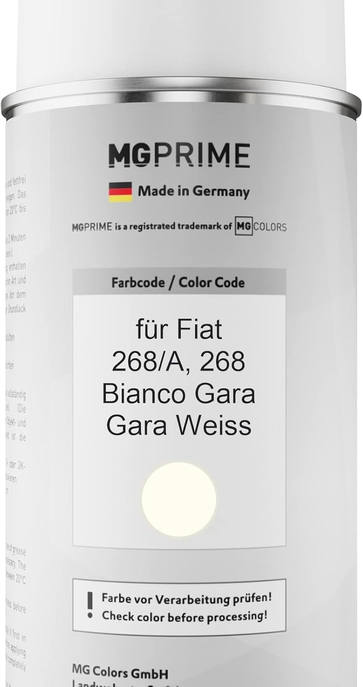 MG PRIME Autolack 2K Spraydosen Set für Fiat 268/A / 268 Bianco Gara/Gara Weiss Basislack 2 Komponen