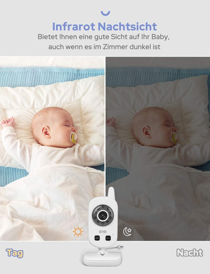 GHB Babyphone mit Kamera Baby Monitor mit ECO Modus Gegensprechen Gegensprechen Lange Akkulaufzeit N