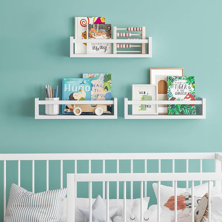 Kinderzimmerregale, 3er-Set Wand-Bücherregal, 40 cm, Massivholz, für Bücher | Spielzeug, Dekoration,