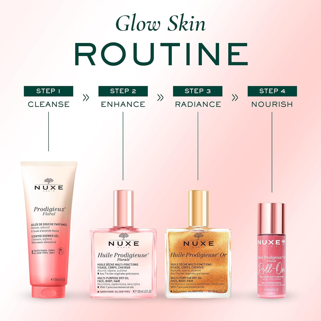 Nuxe Huile Prodigieuse Shimmering Florale Roll-On 60 ml, schimmerndes Trockenöl für Gesicht, Körper,
