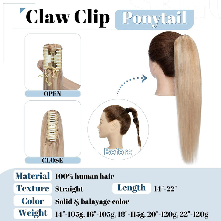 SEGO Ponytail Haarteil Echthaar Zopf Extension mit Klammer Clip in Pferdeschwanz Haarverlängerung 10