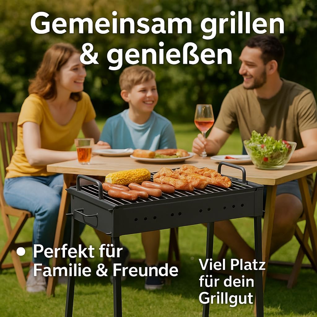 Hochwertiger Camping Grill 50x30cm I Praktischer Holzkohlegrill für Camping & Festivals I Platzspare