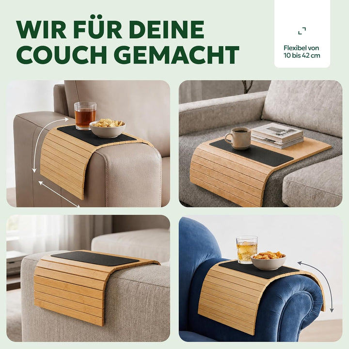 BAM BOO BOX Sofatablett aus Bambus - Couch Tablett flexibel - Sofatablett Armlehne - Sofa Tablett Ho