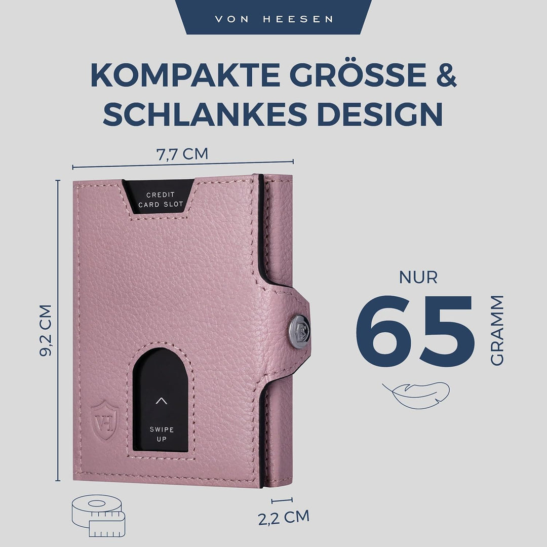 VON HEESEN Slim Wallet mit Münzfach &amp; RFID Schutz - Geldbörse Herren klein - Mini Geldbeutel Damen P