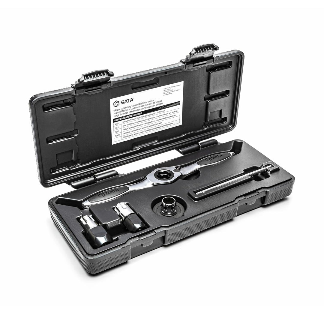 SATA ST50402 HSS Ratschen Gewindeschneid, Gewindeschneidwerkzeug Set, Komfortabler Ratschen T-Griff,