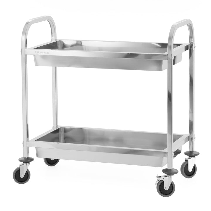 TECHNICA PRESTONA Servierwagen Edelstahl 2 Etagen mit Rollen & Bremse Quadratischer Griff - Tiefe Re