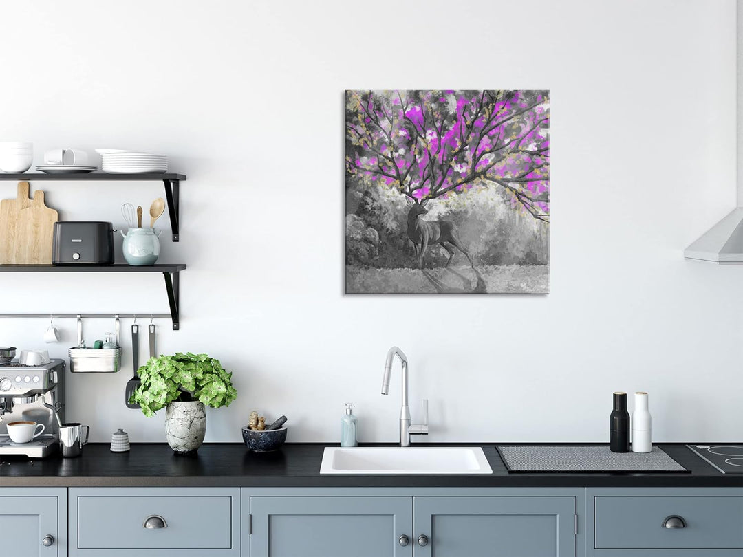 Pixxprint Glasbild | Wandbild auf Echtglas | Fantasievoller Hirsch mit Baumgeweih B&amp;W Detail | 70x70