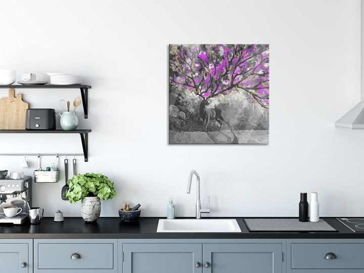 Pixxprint Glasbild | Wandbild auf Echtglas | Fantasievoller Hirsch mit Baumgeweih B&amp;W Detail | 70x70