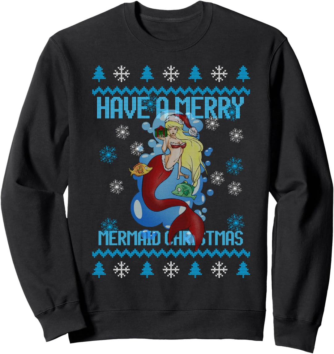 Have a Merry Mermaid Christmas Ugly Blue Holiday Girls Sweatshirt