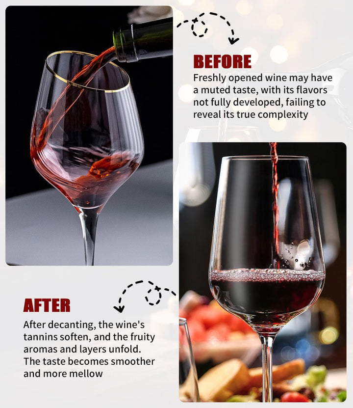 Zaxiva Luxus Wein Dekanter Set, Hochwertiger Rotwein Dekanter mit Weinbelüfter, Vakuum Weinstopper &