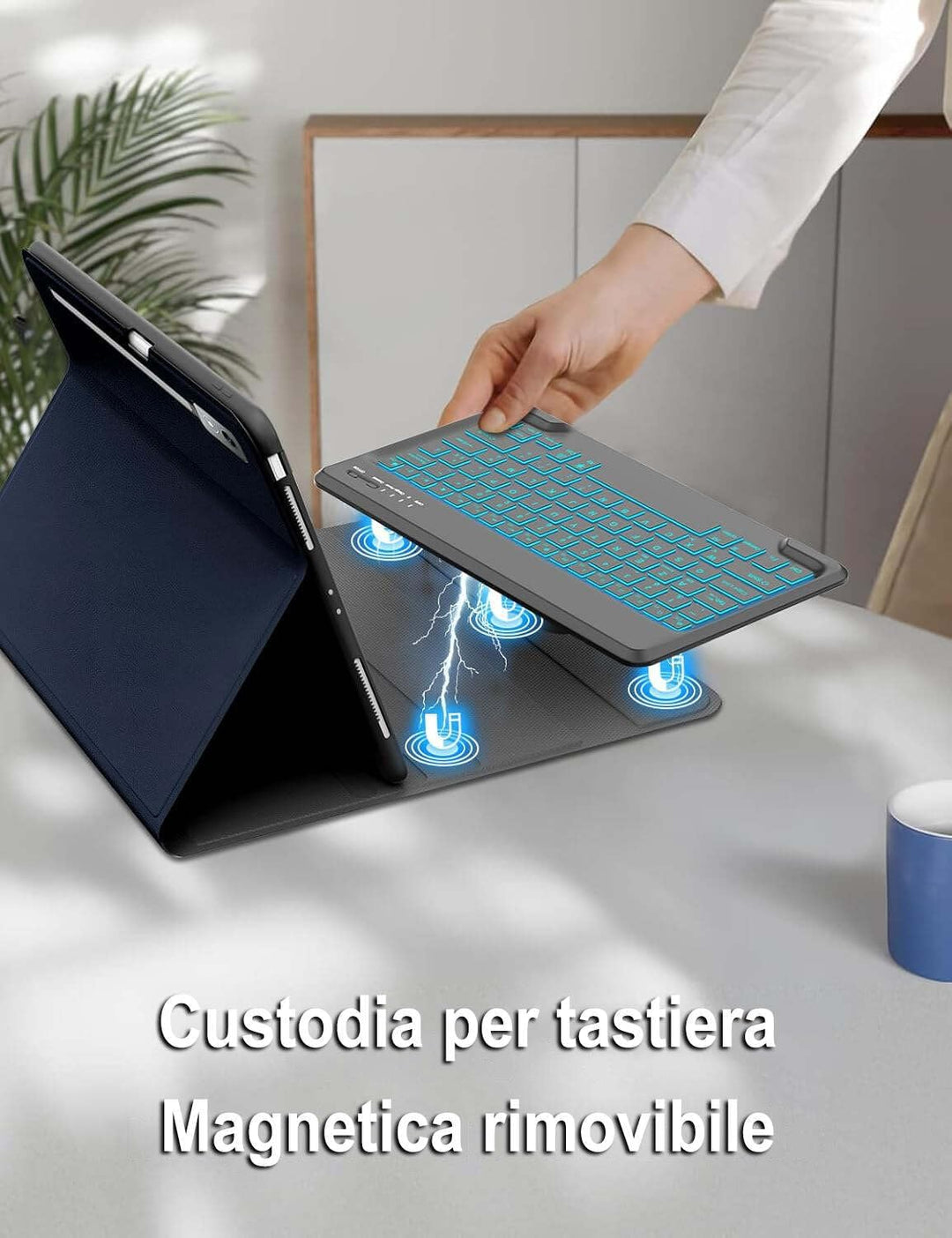 Tastatur für iPad Air 11 M3 2025/M2 2024, Tastatur mit italienischer Hintergrundbeleuchtung, Bluetoo