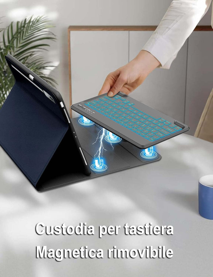 Tastatur für iPad Air 11 M3 2025/M2 2024, Tastatur mit italienischer Hintergrundbeleuchtung, Bluetoo