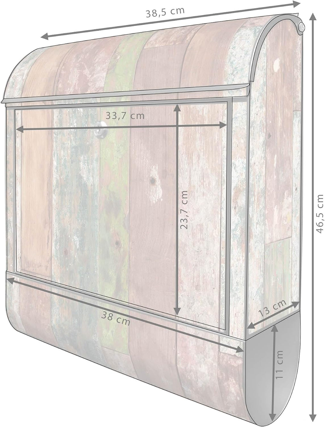 banjado® Design Briefkasten mit Motiv Buntes Holz 39x47x14cm &amp; 2 Schlüssel - Briefkasten Stahl schwa