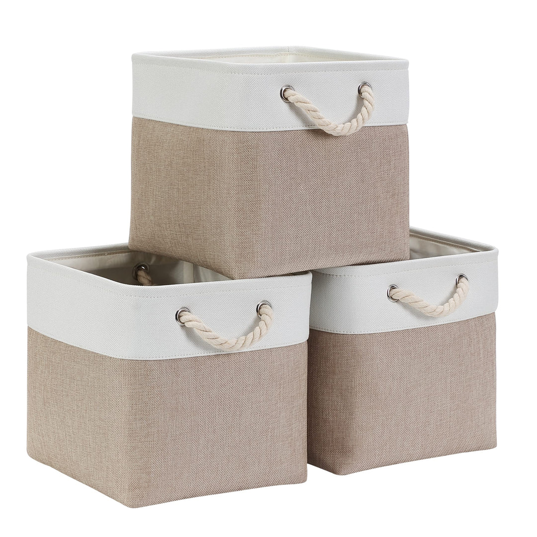 Mangata Stoff Aufbewahrungsbox 28x28x28 cm Faltbar Helles Khaki Weiss 3er Set Helles Khaki Weiss 28c