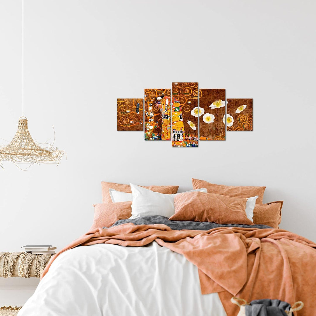 Runa Art Wandbilder Gustav Klimt der Kuss 5 Teilig Bild auf Vlies Leinwand Deko Wohnzimmer Collage G