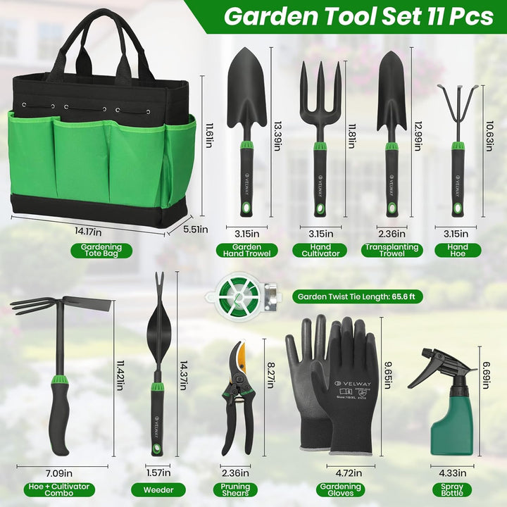 Velway Gartenwerkzeug Set 11 Stück - Gartengeräte aus Edelstahl, Robuste Handwerkzeuge mit ergonomis