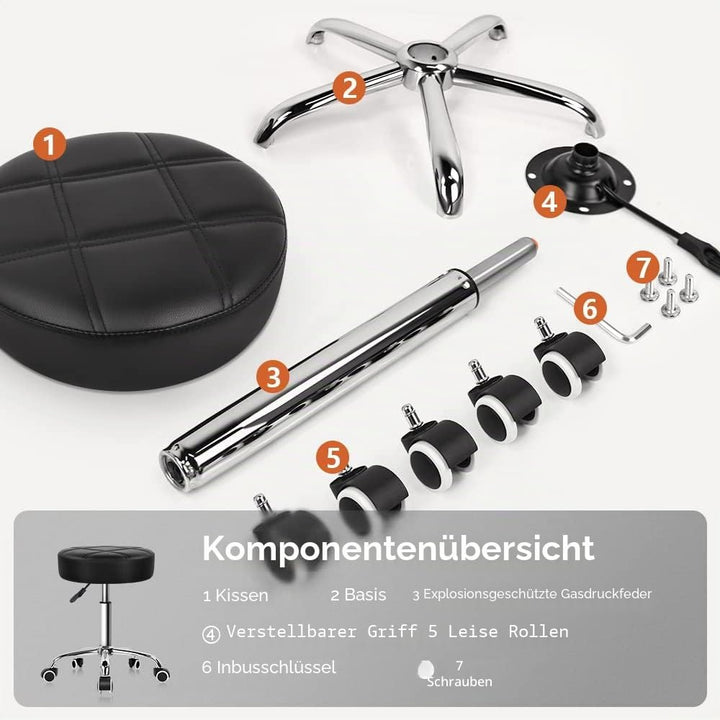 KKTONER Rollhocker Barhocker Arbeitshocker höhenverstellbar 51-67cm drehbar aus Kunstleder Schwarz,