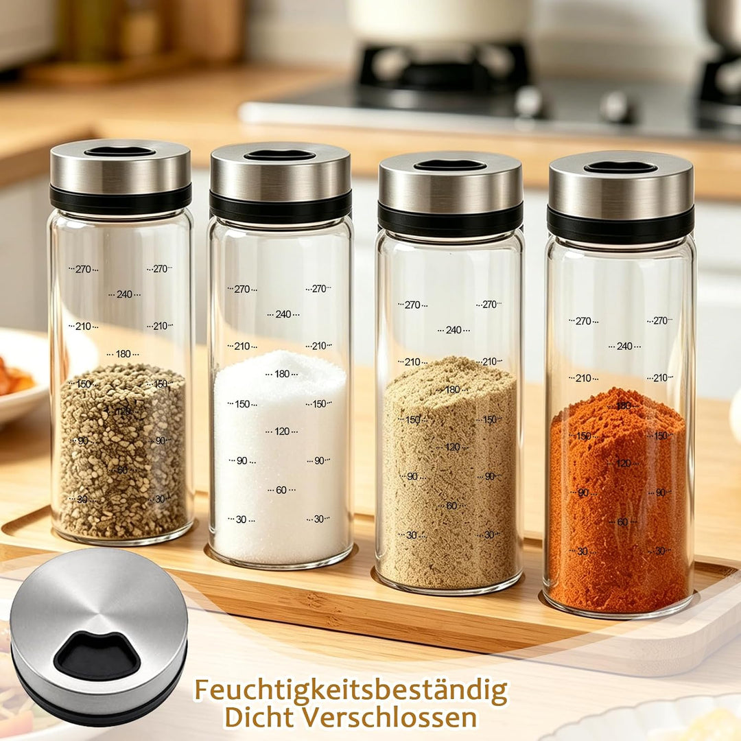 4 Stück Gewürzgläser mit Drehdeckel,300ml,3 Arten von Gewürzlöcher