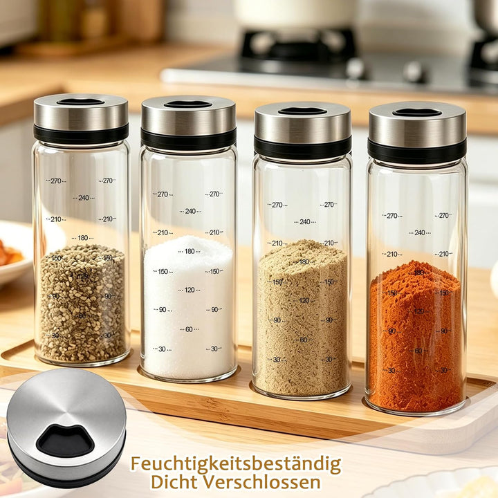 4 Stück Gewürzgläser mit Drehdeckel,300ml,3 Arten von Gewürzlöcher
