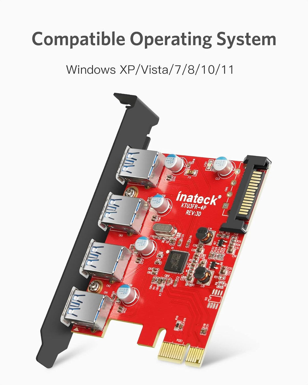 Inateck USB 3.0 pcie Karte mit 4 Anschlüsse, einen 15pin SATA-Stromanschluss mit Einer 4pin auf 2x15